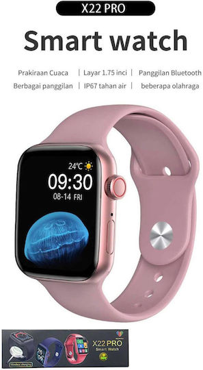 X22 Pro 44mm Smartwatch with Heart Rate Monitor (Pink)