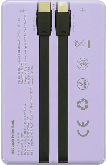 Tellur Power Bank 10000mAh Power Delivery / Quick Charge 3.0 Purple view 3