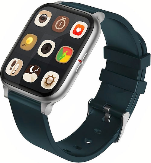 Zerofit Smartwatch Ultra Slim 1.7" Heart Rate Monitoring Blood Pressure 24/7 Call Text Notifications Multi-sport High Battery Life Water Resistant Silver Green view 1