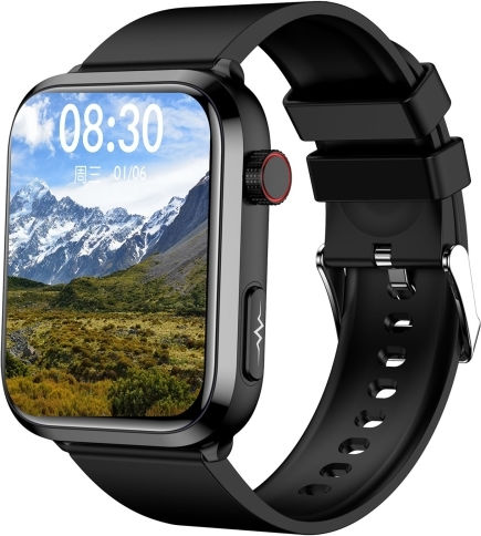 Et210 1.91 Inch Ips Screen Ip67 Waterproof Silicone Band Smart Watch Support Body Temperature Monitoring Ecg Black