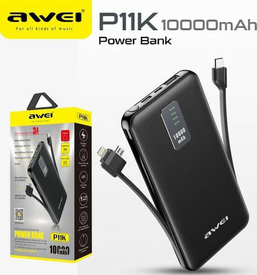 Awei P11K Power Bank 10000mAh with USB-A Port Black vista 6