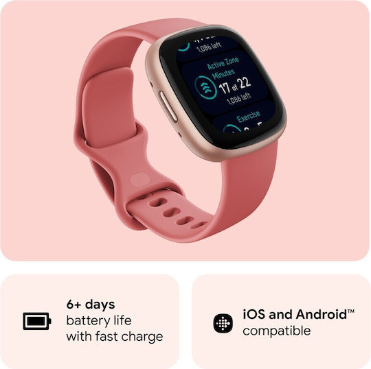 Fitbit Versa 4 Aluminium Waterproof Smartwatch with Heart Rate Monitor (Pink Sand/Copper Rose) view 8