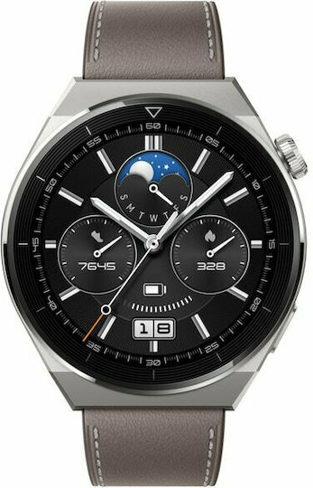 Huawei Watch GT 3 Pro Titanium 46mm Waterproof with Heart Rate Monitor (Gray Leather)