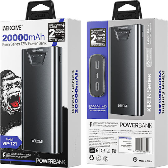 WK WP-121 Power Bank 20000mAh with 2 USB-A Ports Black vue 2