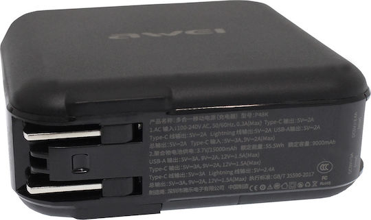 Awei P48K Power Bank 15000mAh with USB-A Port and USB-C Port Quick Charge 3.0 Black view 6