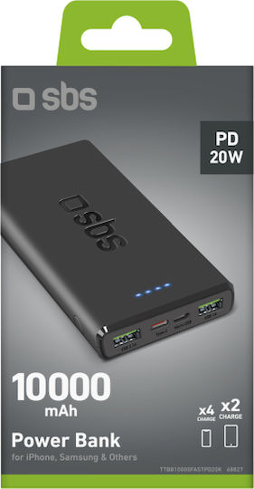 SBS Power Bank 10000mAh 20W with 2 USB-A Ports and USB-C Port Power Delivery Black view 2