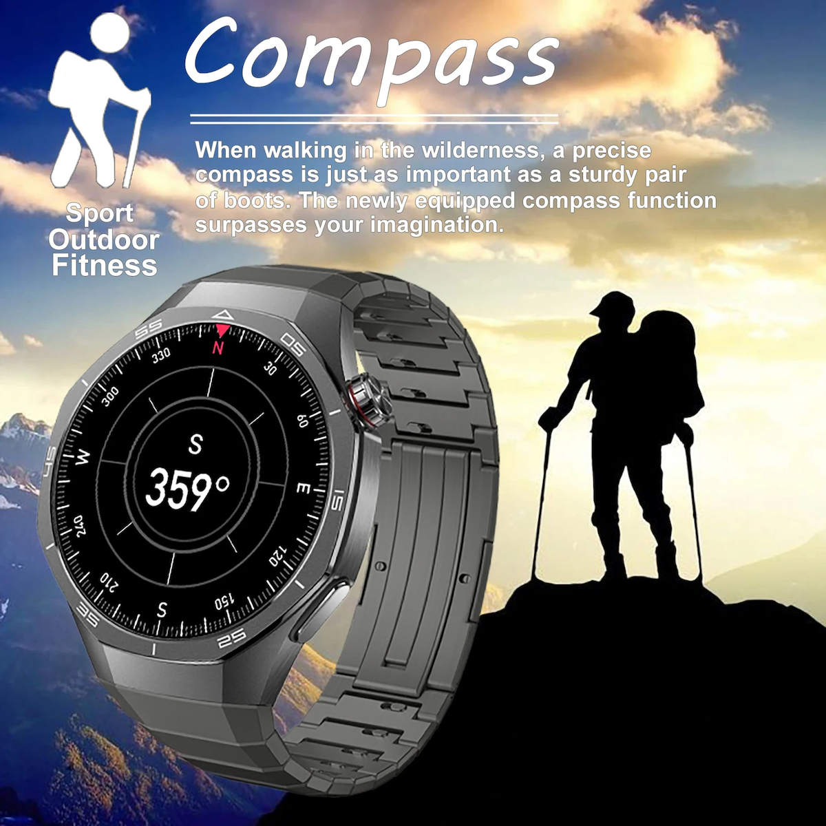 Andowl H2 Smartwatch with Heart Rate Monitor Gray view 2