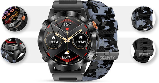 Gravity GT20 46mm Smartwatch with Heart Rate Monitor (Black / Black Camo) view 7