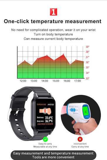 T96 Smartwatch with Heart Rate Monitor (Black) vue 2