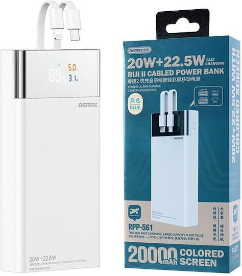 Remax RPP-561 Power Bank 20000mAh with 2 USB-A Ports Power Delivery White