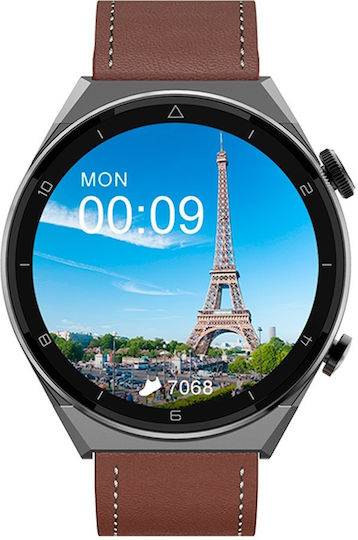 NO.1 DT3 PRO Max Smartwatch with Heart Rate Monitor (Silver Case / Brown Leather Strap) view 9