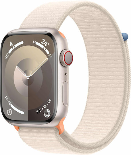 Apple Watch Series 9 Cellular Aluminium 45mm Waterproof with eSIM and Heart Rate Monitor (Starlight with Starlight Sport Loop) view 2