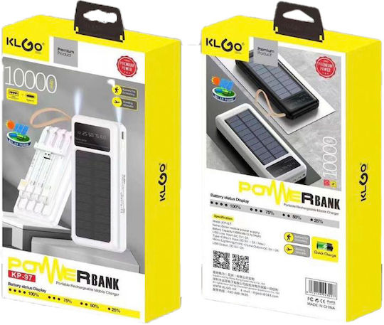 KLGO KP-97 Solar Power Bank 10000mAh with 2 USB-A Ports White vue 2