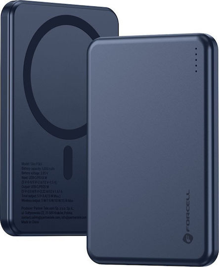Forcell F5K9 MagSafe Power Bank 5000mAh 15W with USB-C Power Delivery / Quick Charge 4.0 Blue