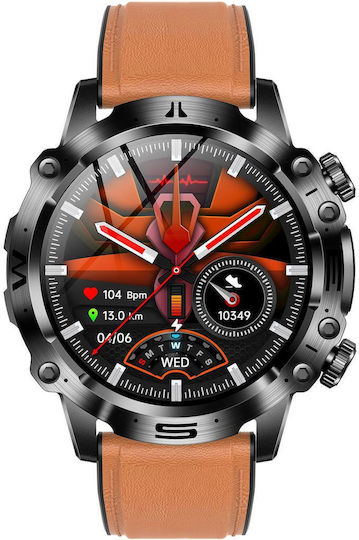 Et482 1.43 Inch Amoled Screen Sports Smart Watch Support Bluethooth Call Ecg Function Brown Leather Band view 2