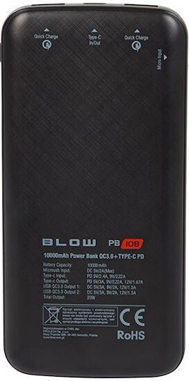 Blow PB10B Power Bank 10000mAh 20W with 2 USB-A Ports and USB-C Port Black view 5