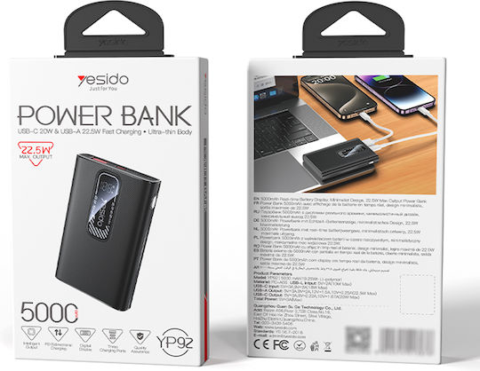 Yesido YP92 Power Bank 5000mAh 22.5W with USB-A Port and USB-C Port Black view 7