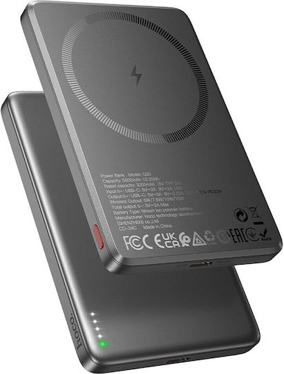 Hoco Q26 MagSafe Power Bank 5000mAh 20W with USB-C Port Power Delivery Metal Grey