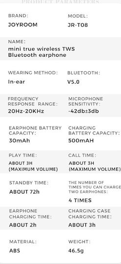Joyroom JR-T08 In-ear Bluetooth Handsfree Earphones with Sweat Resistance and Charging Case Black view 5