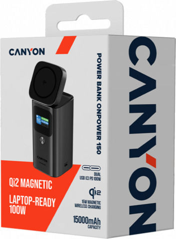 Canyon OnPower MagSafe 15000mAh 100W with USB-A Port and 2 USB-C Ports Power Delivery Black view 6