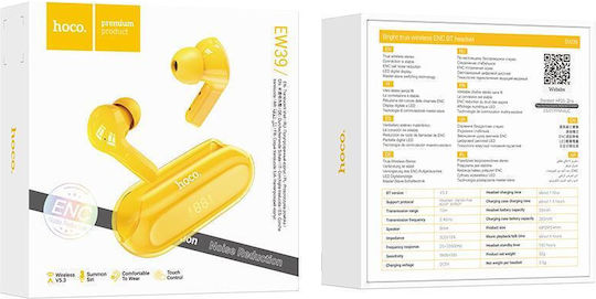 Hoco EW39 In-ear Bluetooth Handsfree Earphones with Charging Case Yellow view 3