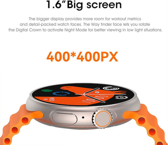 Microwear 9 ULTRA Pro Smartwatch with Heart Rate Monitor (Silver / Orange) Ansicht 9