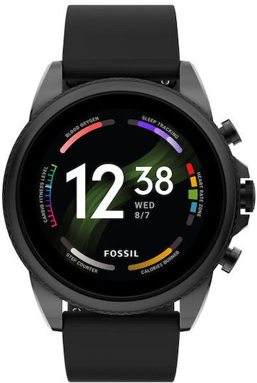 Fossil Gen 6 Stainless Steel 44mm Smartwatch with Heart Rate Monitor (Black Silicone)