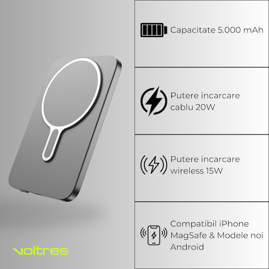Voltres MagSafe Power Bank 5000mAh 20W with USB-C Port Silver view 7