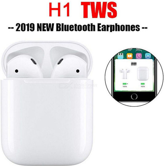 H1 Earbud Bluetooth Handsfree Earphones with Charging Case White view 2