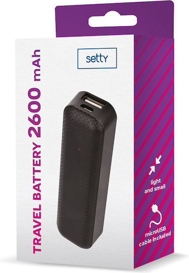 Setty Travel Battery Mini Power Bank 2600mAh with USB-A Port Black vue 4