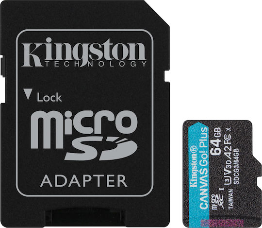 Kingston Canvas Go! Plus microSDXC 64GB U3 V30 A2 UHS-I 170MB/s with Adapter view 1