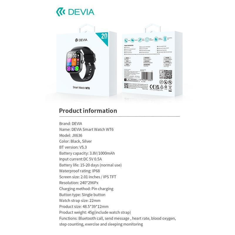 Devia WT6 49mm Smartwatch with Heart Rate Monitor (Black) view 3