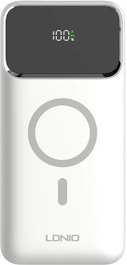 Ldnio Pq12 MagSafe Power Bank 10000mAh 15W with 2 USB-A Ports and USB-C Port Power Delivery White