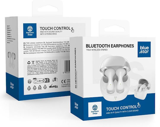 Blue Star BK92 In-ear Bluetooth Handsfree Earphones with Charging Case White view 1