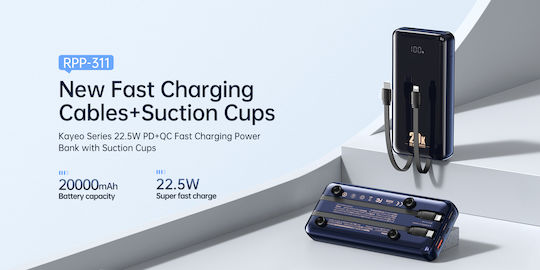 Remax RPP-311 Power Bank 20000mAh 22.5W with USB-A Port and USB-C Port Power Delivery Black view 3