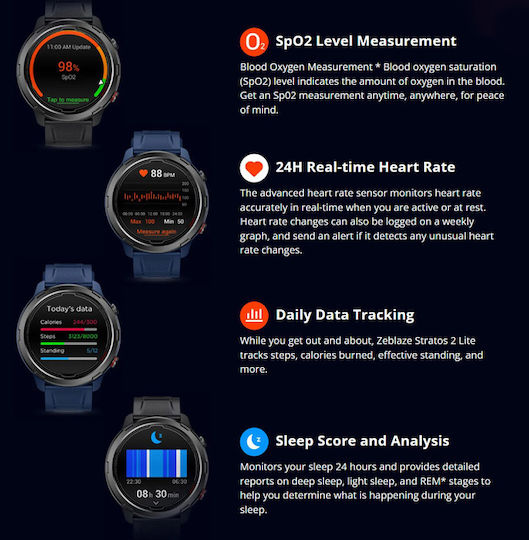 Zeblaze Stratos 2 Lite 47mm Waterproof Smartwatch with Heart Rate Monitor (Black) view 6