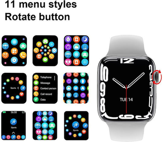 DT7 45mm Smartwatch with Heart Rate Monitor (Silver) view 2