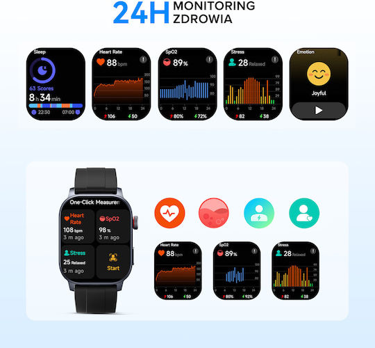 Kieslect Ks 3 47mm Smartwatch with Heart Rate Monitor (Black) view 6