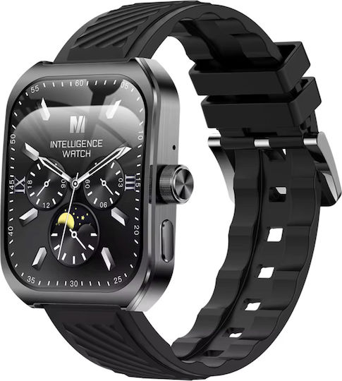 D&k Apel Bluetooth Hd Smartwatch 2.1” Amoled Water Resistant Voice Ai Assistant Gps Tracking Nfc Access Control 24/7 Smart Activity Tracker Hr/spo2 Monitor Black Leather Silicone Strap