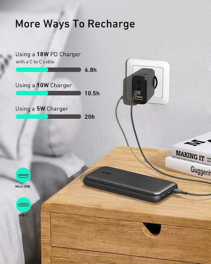 Aukey PB-N93 Power Bank 20000mAh with 2 USB-A Ports and USB-C Port Black view 4
