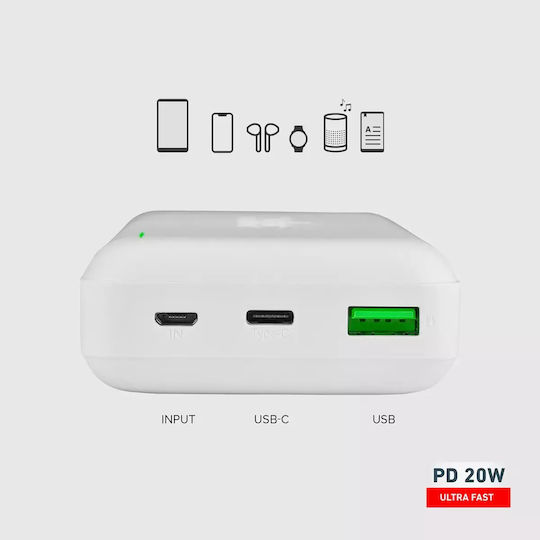 SBS Power Bank 20000mAh 20W with USB-A Port and USB-C Port Power Delivery White vue 6