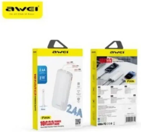 Awei P20K Power Bank 10000mAh with 2 USB-A Ports and USB-C Port White view 5