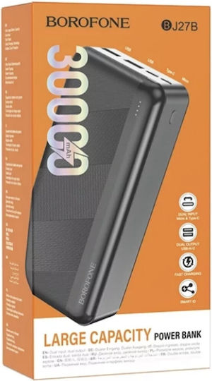 Borofone BJ27B Power Bank 30000mAh with 2 USB-A Ports and USB-C Port Black