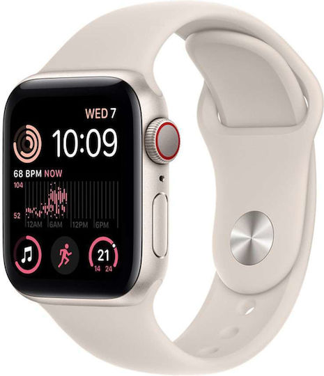 Apple Watch SE 2022 Cellular Aluminium 40mm Waterproof with eSIM and Heart Rate Monitor (Starlight with Starlight Sport Band) view 2