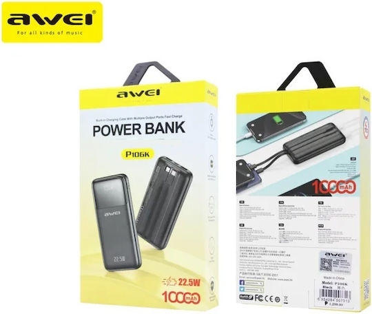 Awei P106K Power Bank 10000mAh 22.5W with 2 USB-A Ports and USB-C Port Black view 2