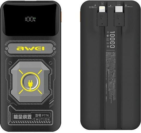 Awei P77K Power Bank 12000mAh 22.5W with 2 USB-A Ports Black