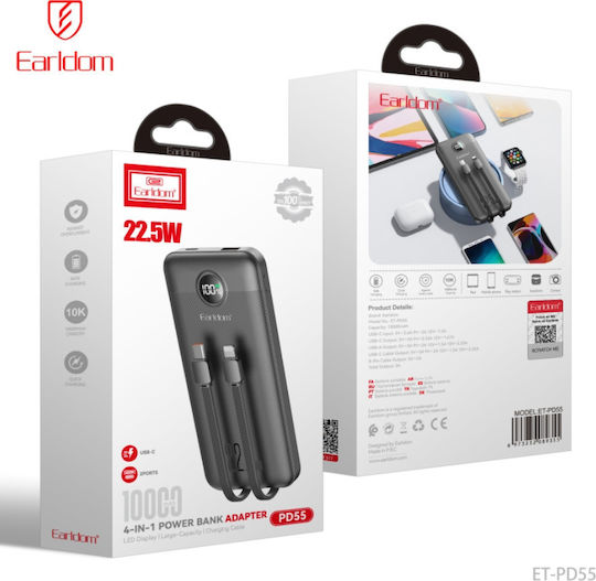 Earldom Pd55 Power Bank 10000mAh 22.5W Fast Charging 4in1 Cables Type-C & Lightning view 1