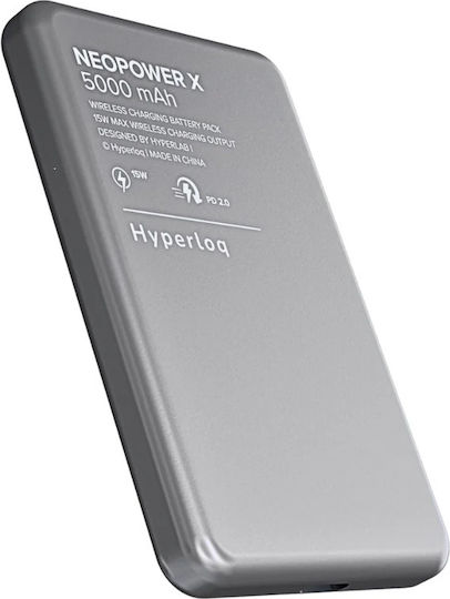 Hyperloq NeoPower X MagSafe 5000mAh 15W with USB-A Port and USB-C Port Power Delivery Gray view 2