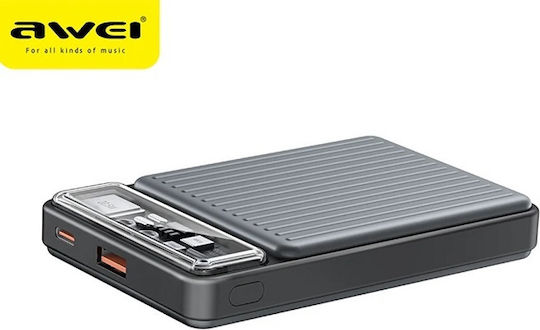 Awei P17K Power Bank 10000mAh 22.5W with USB-A Port and USB-C Port Gray view 3