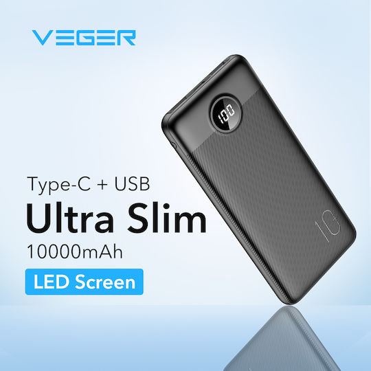 Veger L10S Power Bank 10000mAh 20W with 2 USB-A Ports and USB-C Port Power Delivery / Quick Charge 3.0 Black view 7